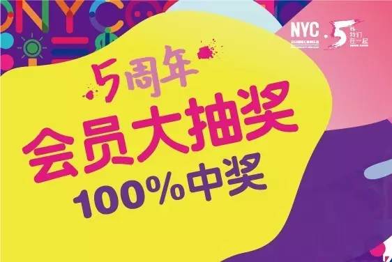 NYC紐約國際五周年會員回饋大抽獎！100%中獎，人人有份哦